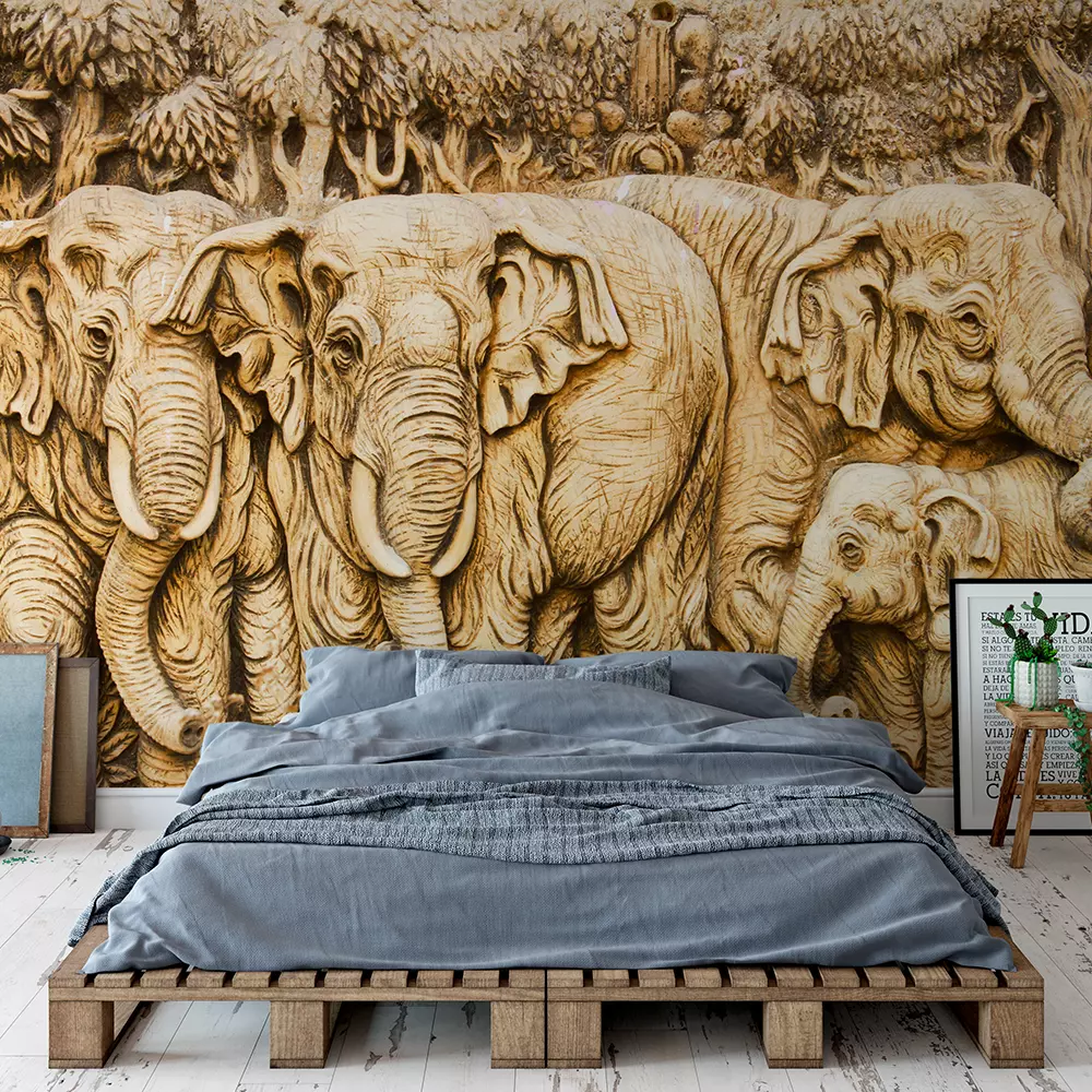 ELEPHANTS IN WOODEN TEXTURE