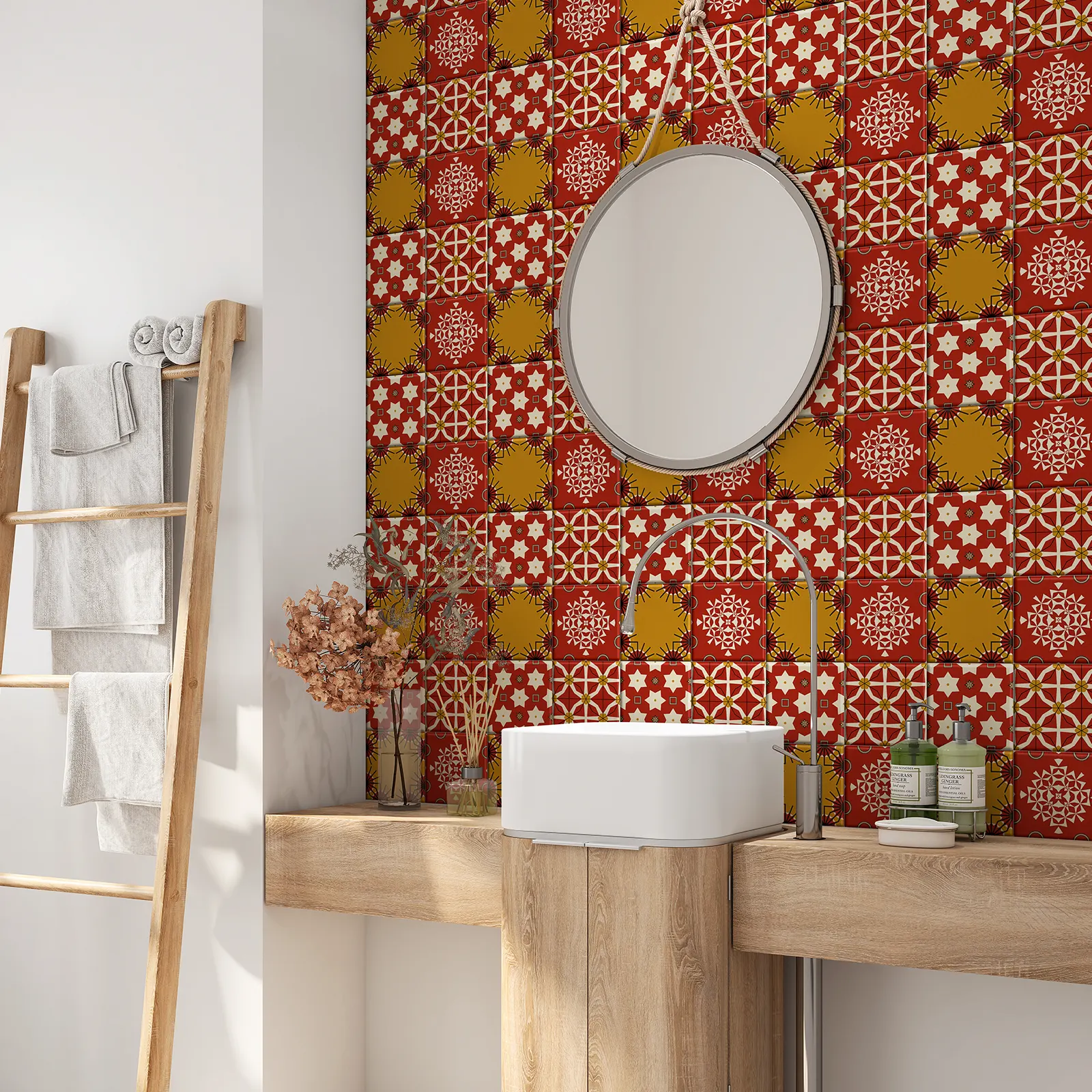 Red Color Embossed Tile Design For Ceramic Mosaic Watercolor Tile Bathroom 1.webp