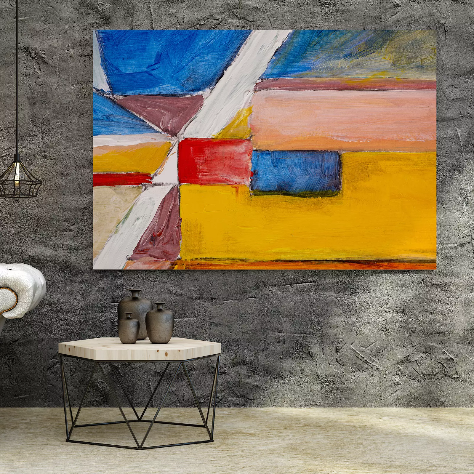 Abstract Painting Rough Edged Contrasting Blocks of Color