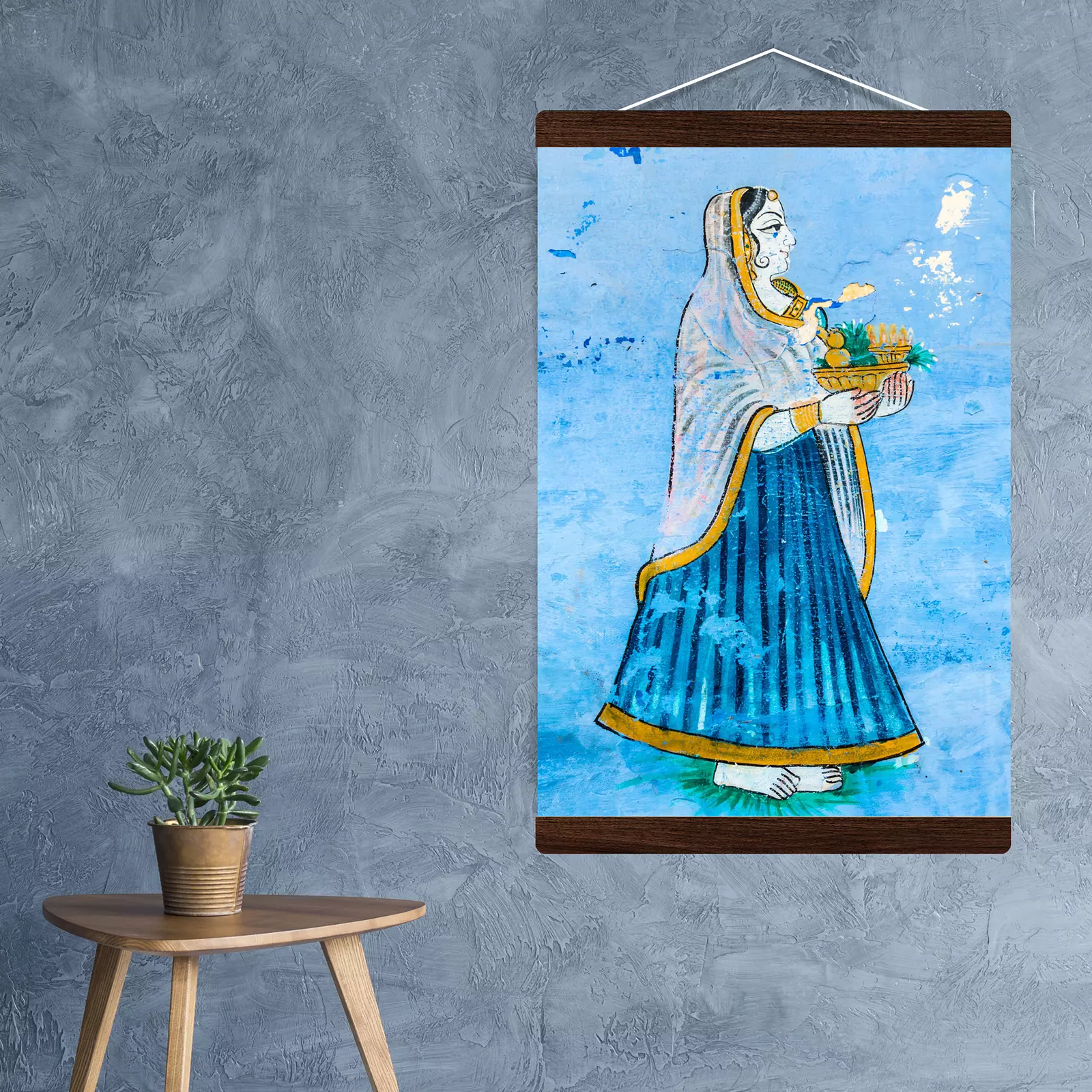 AMAZING FRESCO WALL ART OF A YOUNG WOMAN IN TRADITIONAL RAJASTHANI OUTFIT