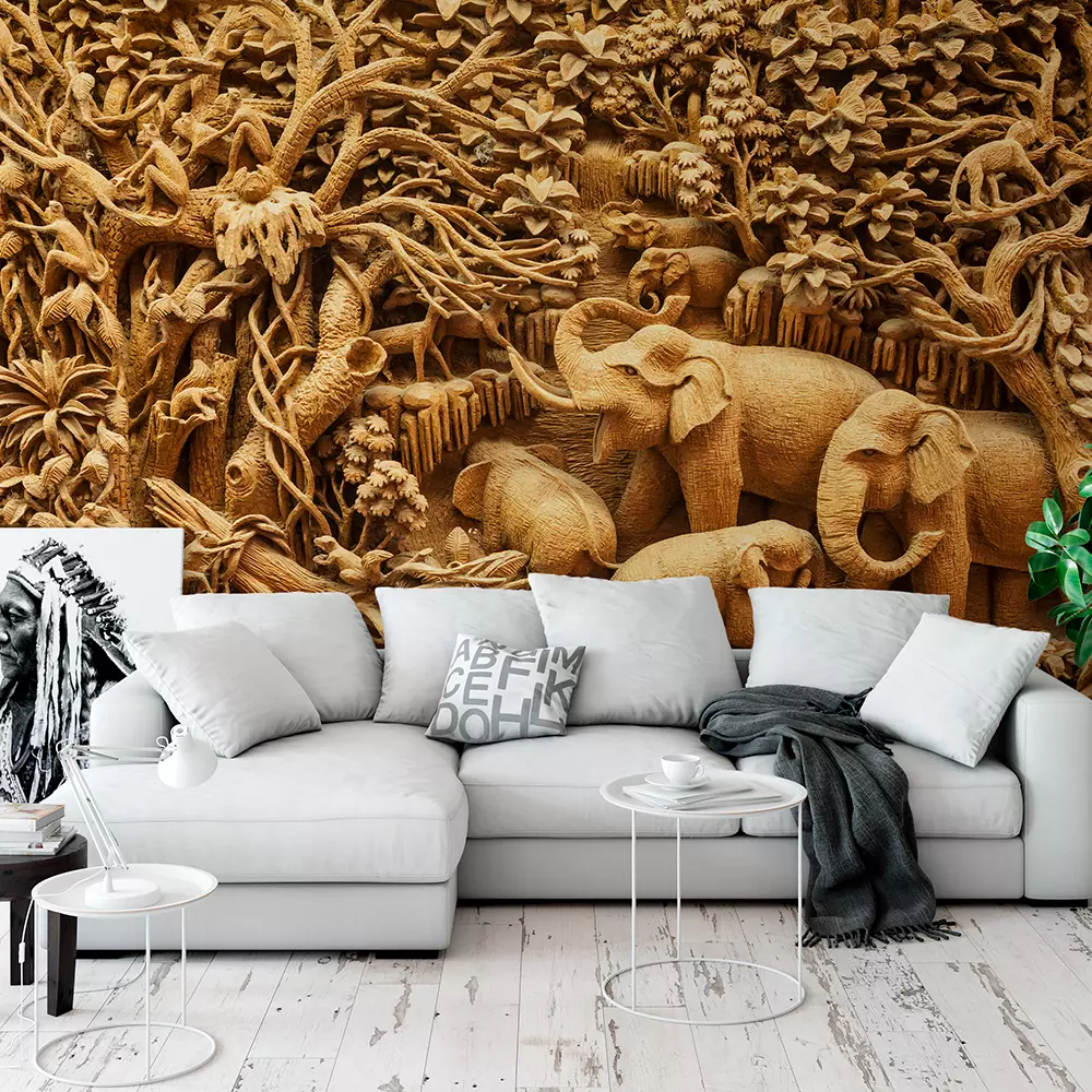CARVED THAI ELEPHANT ON THE WOOD
