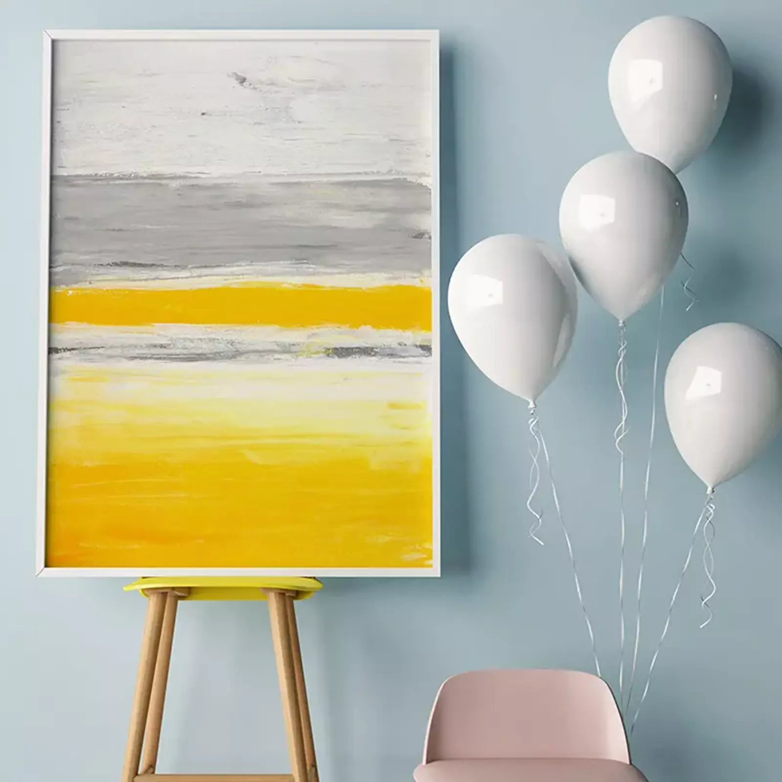 Grey and Yellow Paint Brush Strokes Modern Art Painting