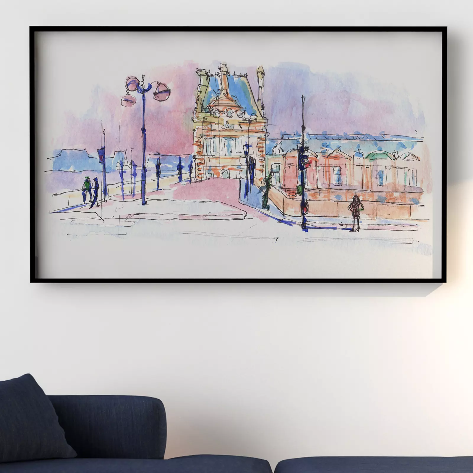 Landmark of Paris old museum view in watercolor