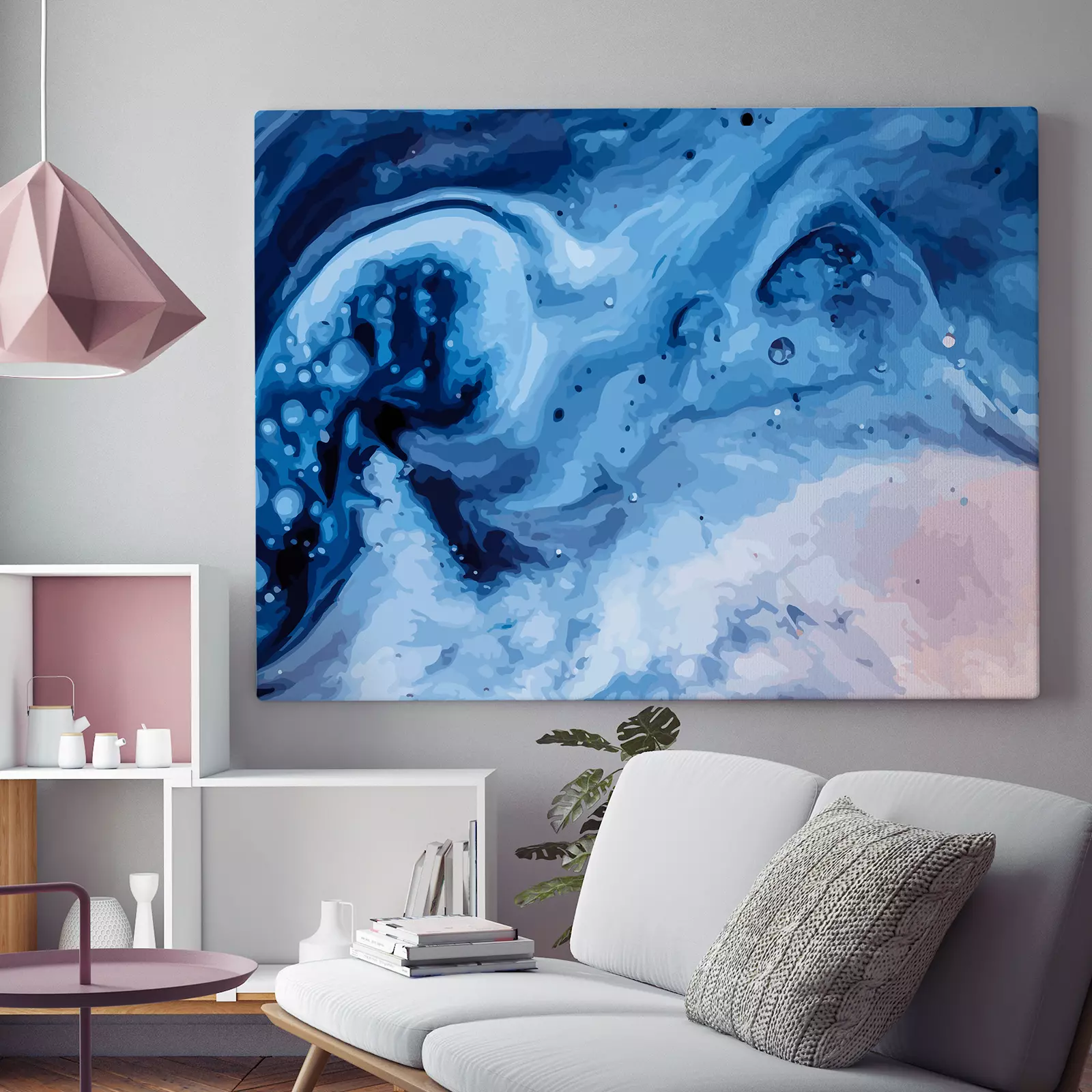 Marble Art, Blue Paint Flow with Purple