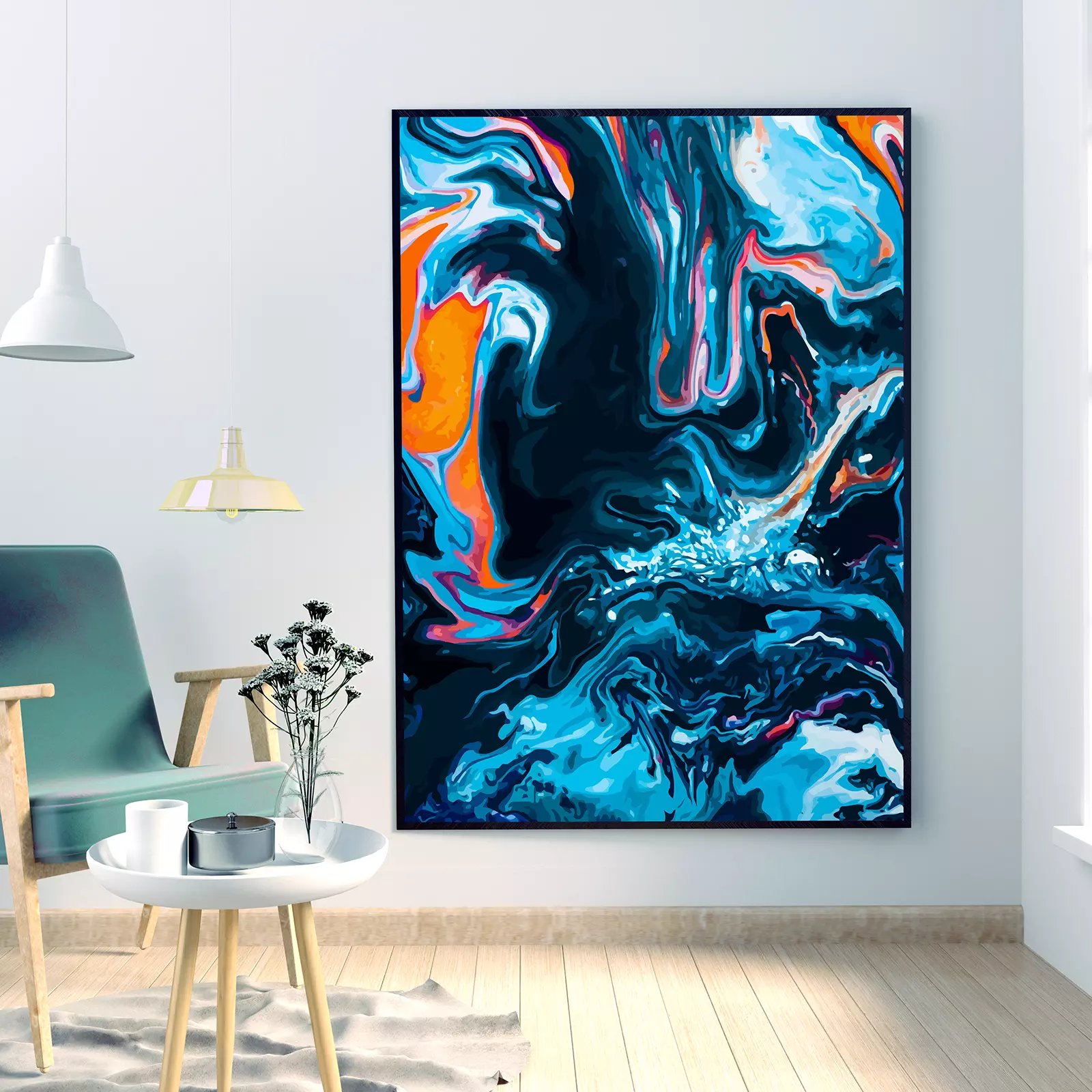 Marble Art, Oil Painting in Blue with Black