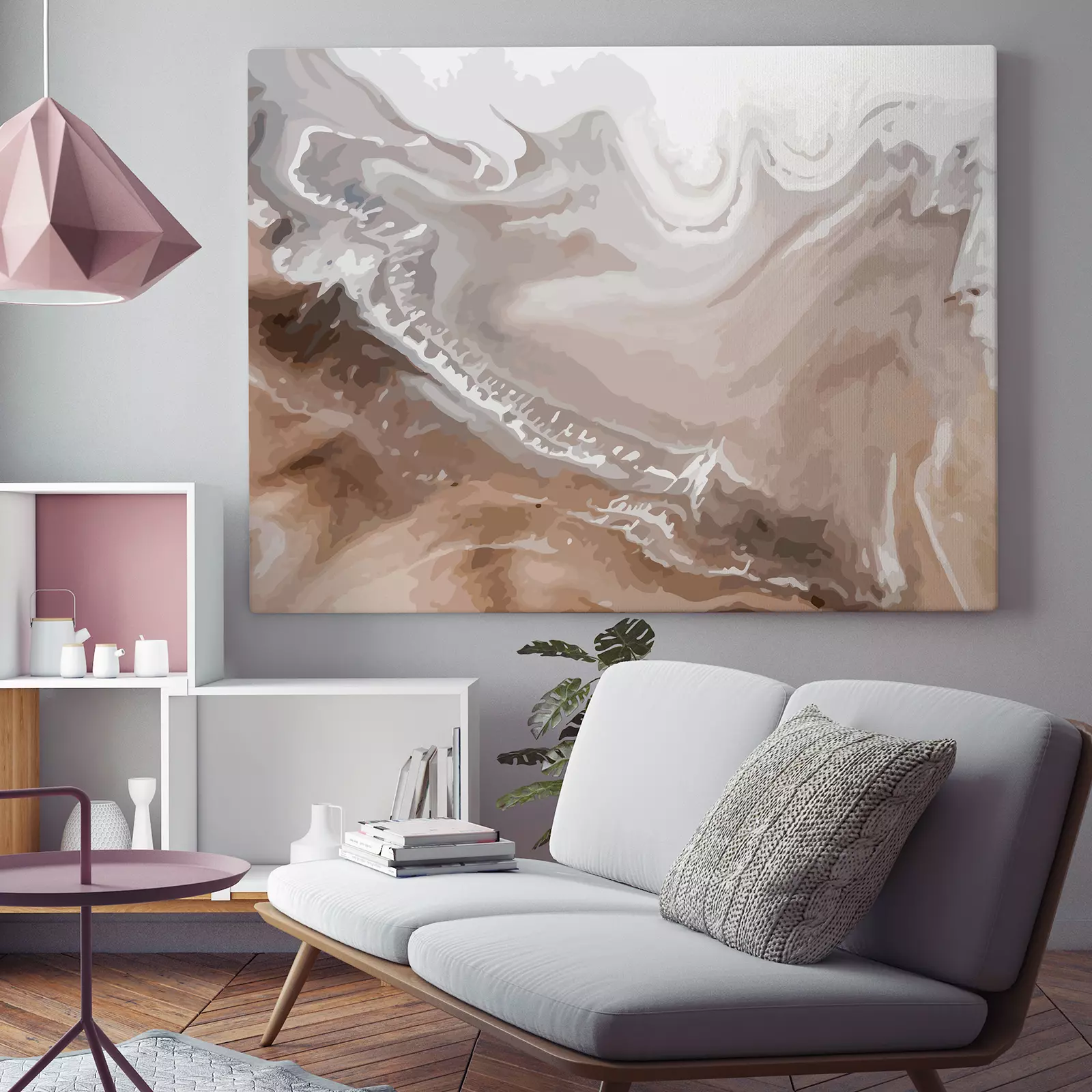 Marble Art in Brown with White & Cream