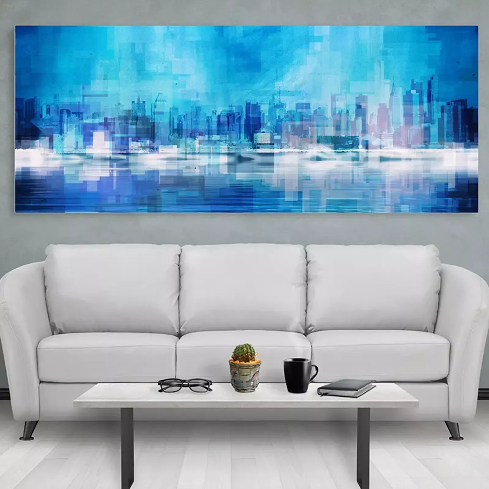 Modern Art. Manhattan, New York Panorama in Vivid Blue Colors