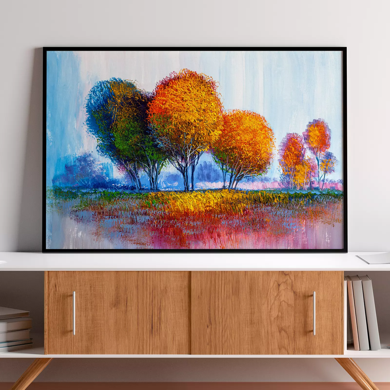Hand Painted Colorful Tree Above The Lake