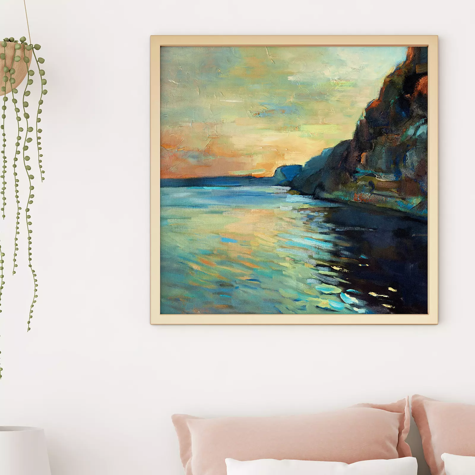 Oil Painting Of Sunset Over The Cliff & Ocean