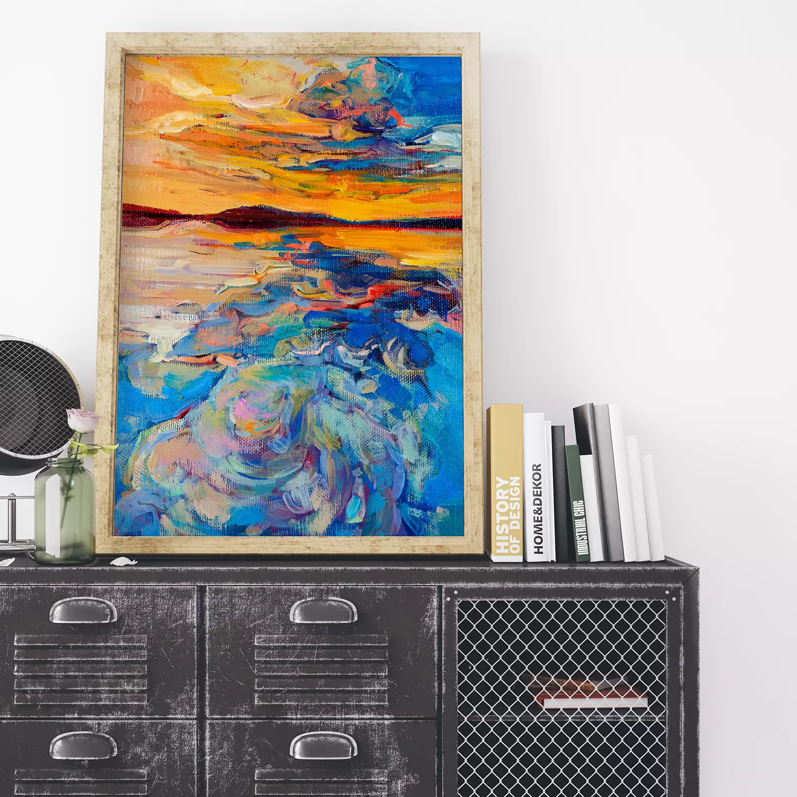 Oil Painting of Sea & Sky on Canvas Sunset Over Ocean