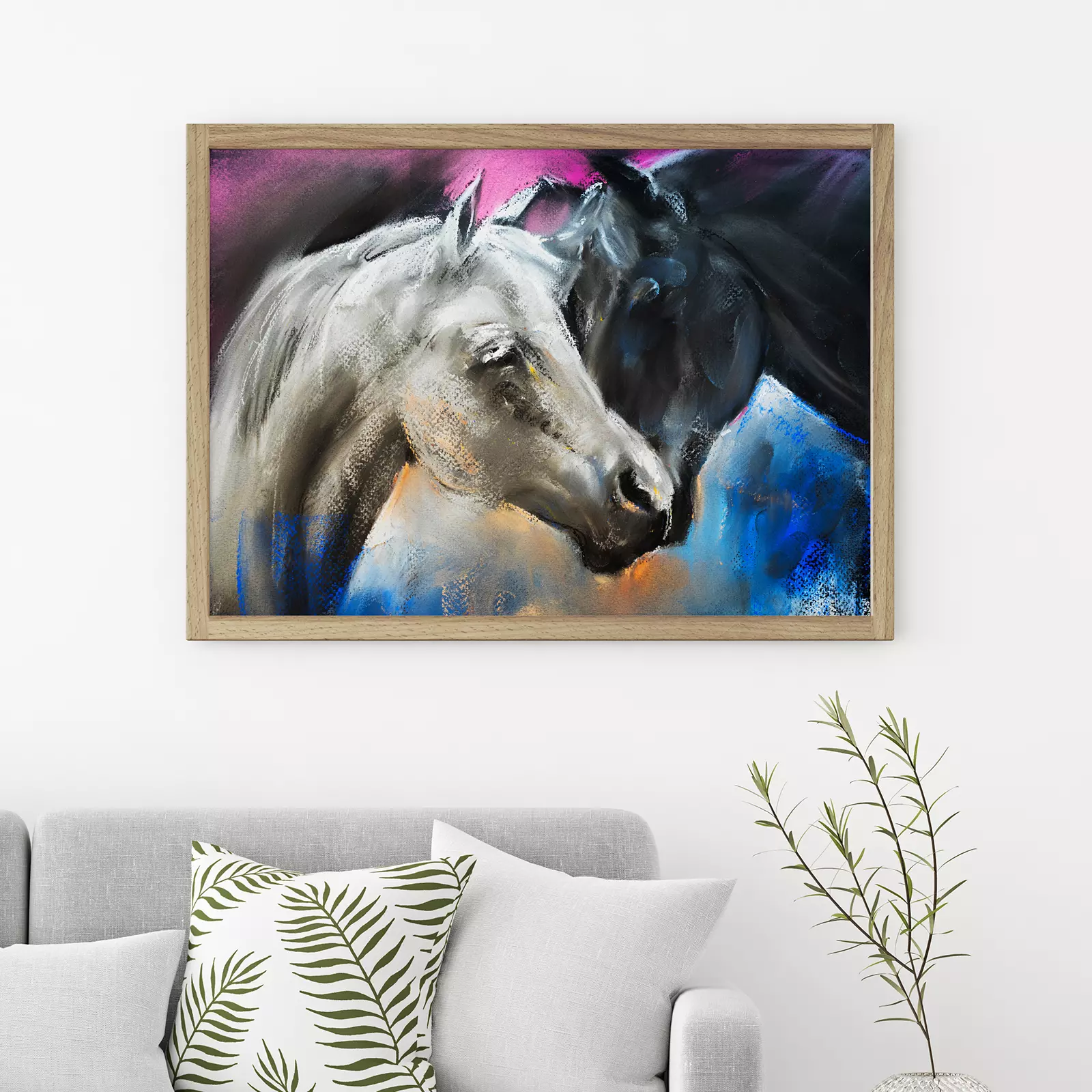 Pastel Portrait of A Couple Horses On Canvas