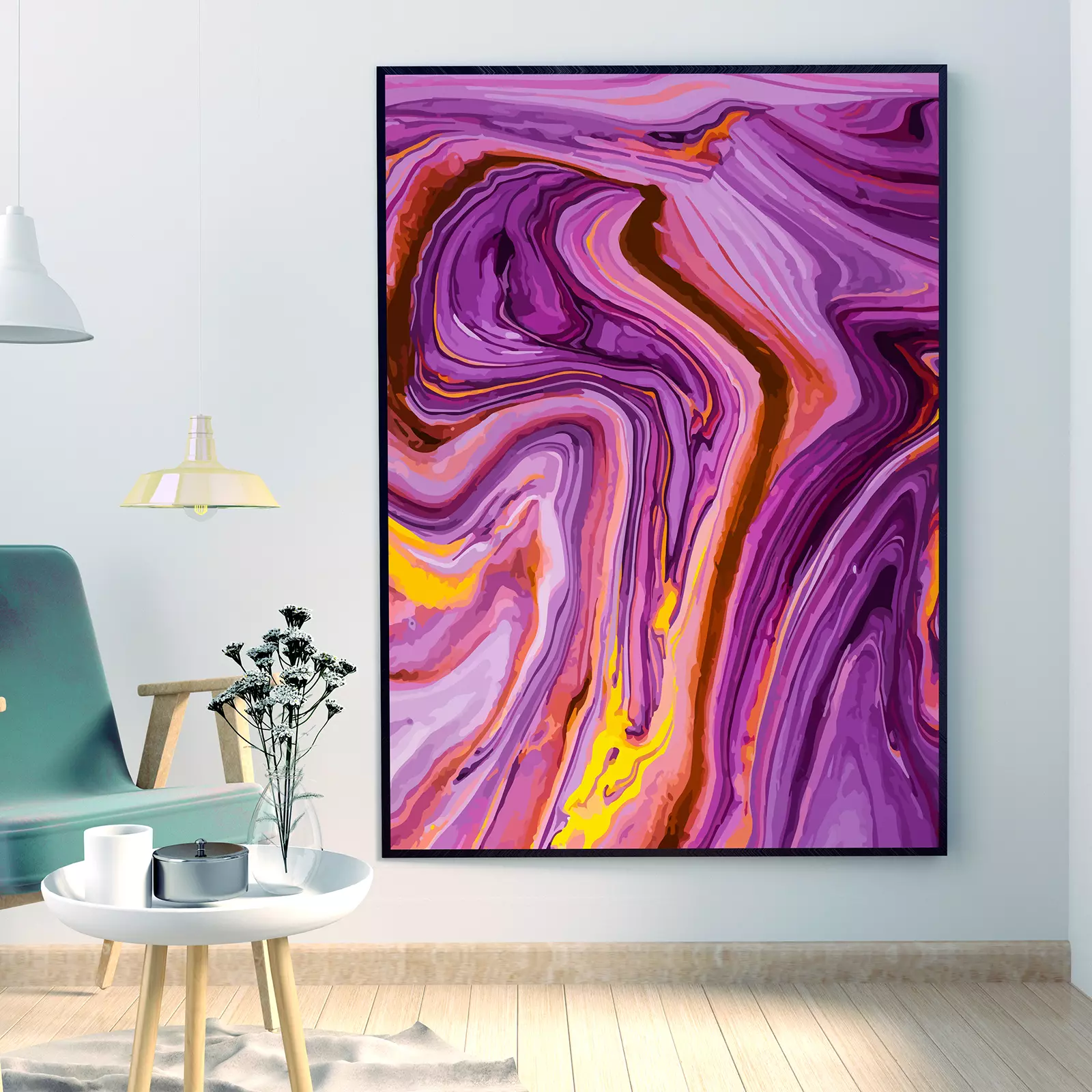 Purple Paint Flow with Yellow Marble Art
