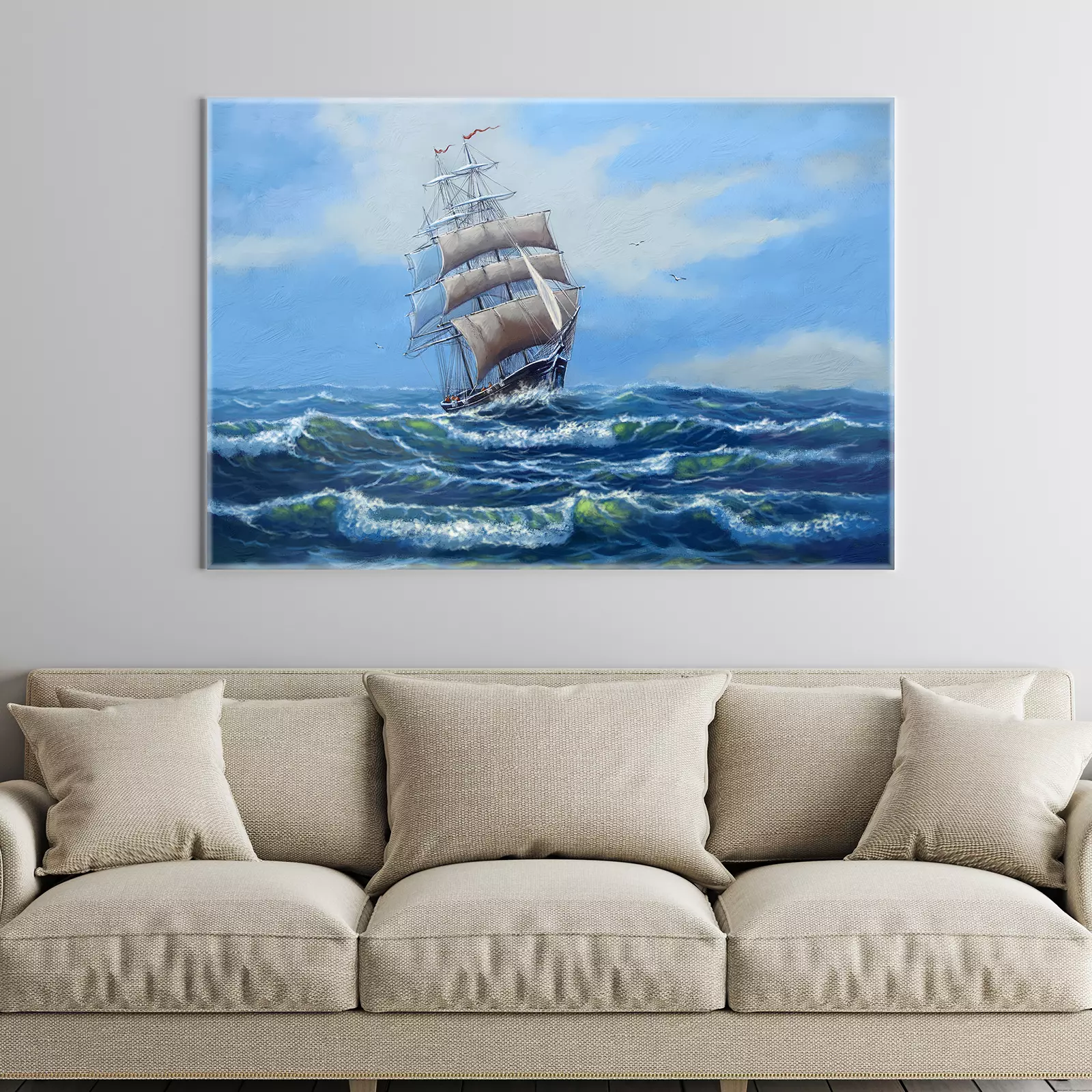 Ship Struggling Against Rough Sea, Inspirational Painting