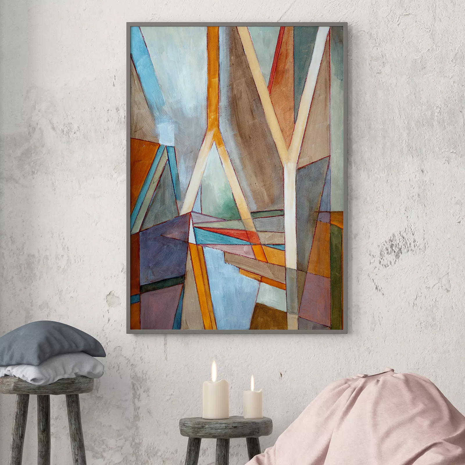 Watercolor Geometrical Lines Abstract Painting