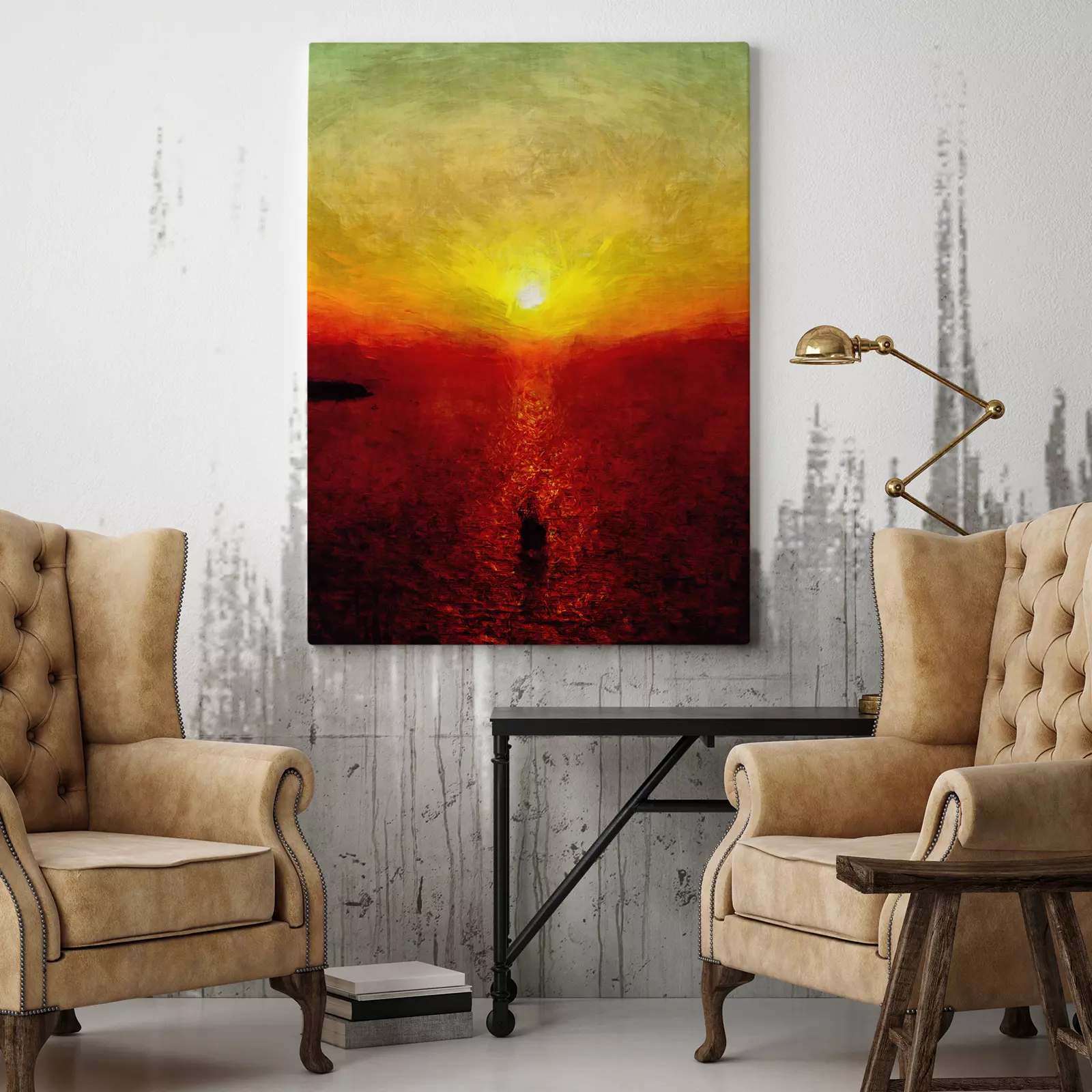 Lovely Sunset, Sun Goes Down, Impressionism Modern Art