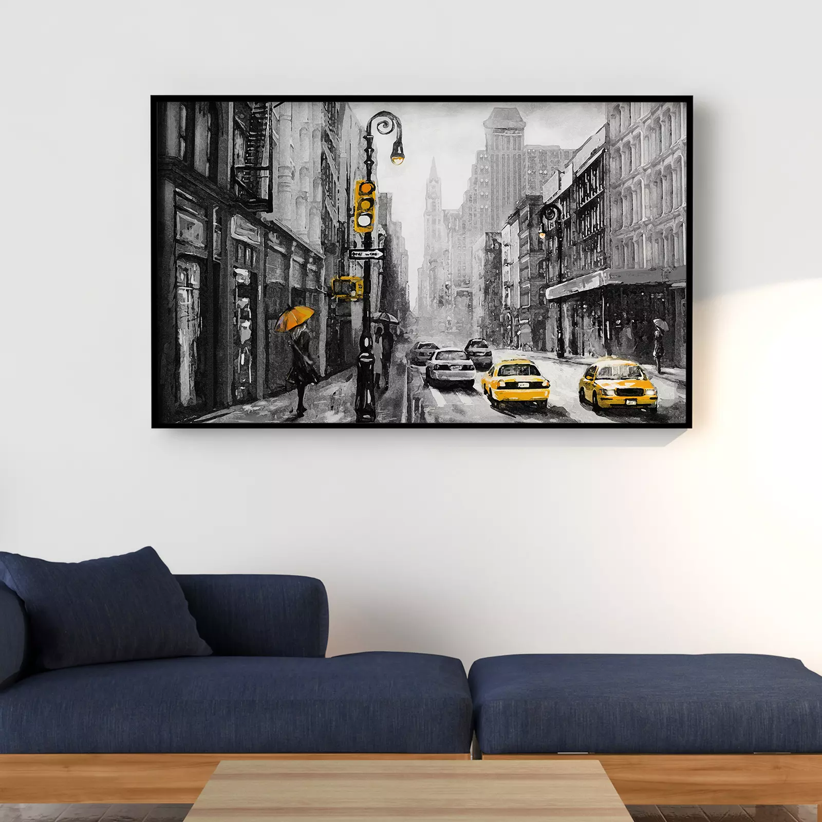Street view of New York, yellow taxi, American city