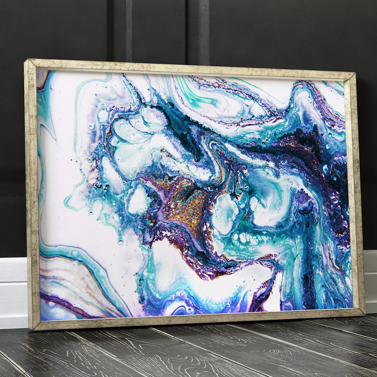 Acrylic Paints. Marble Texture in Blue & White