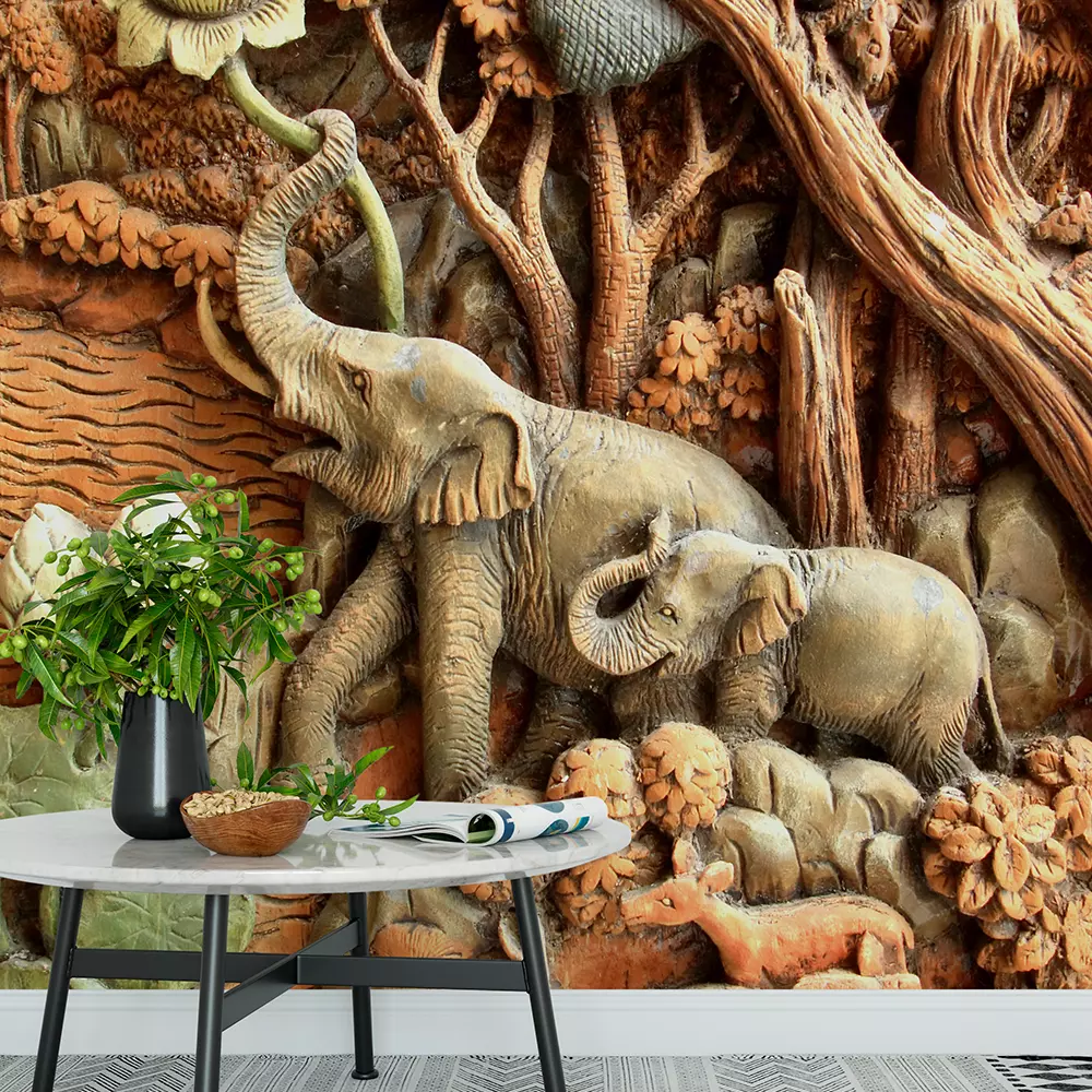 Red stone Elephants in a jungle