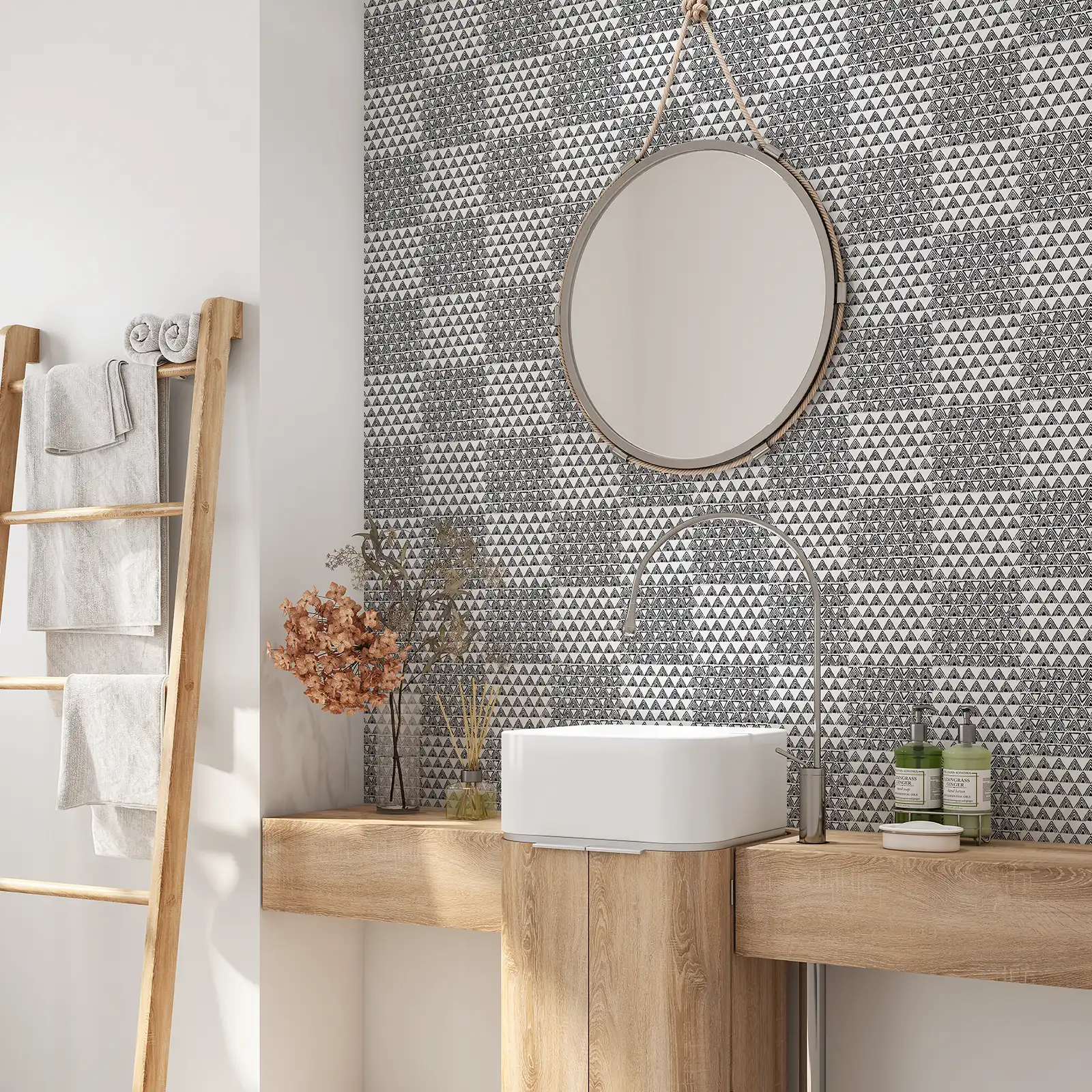 Peel and stick tile stickers - Grey Boho Triangle Pattern