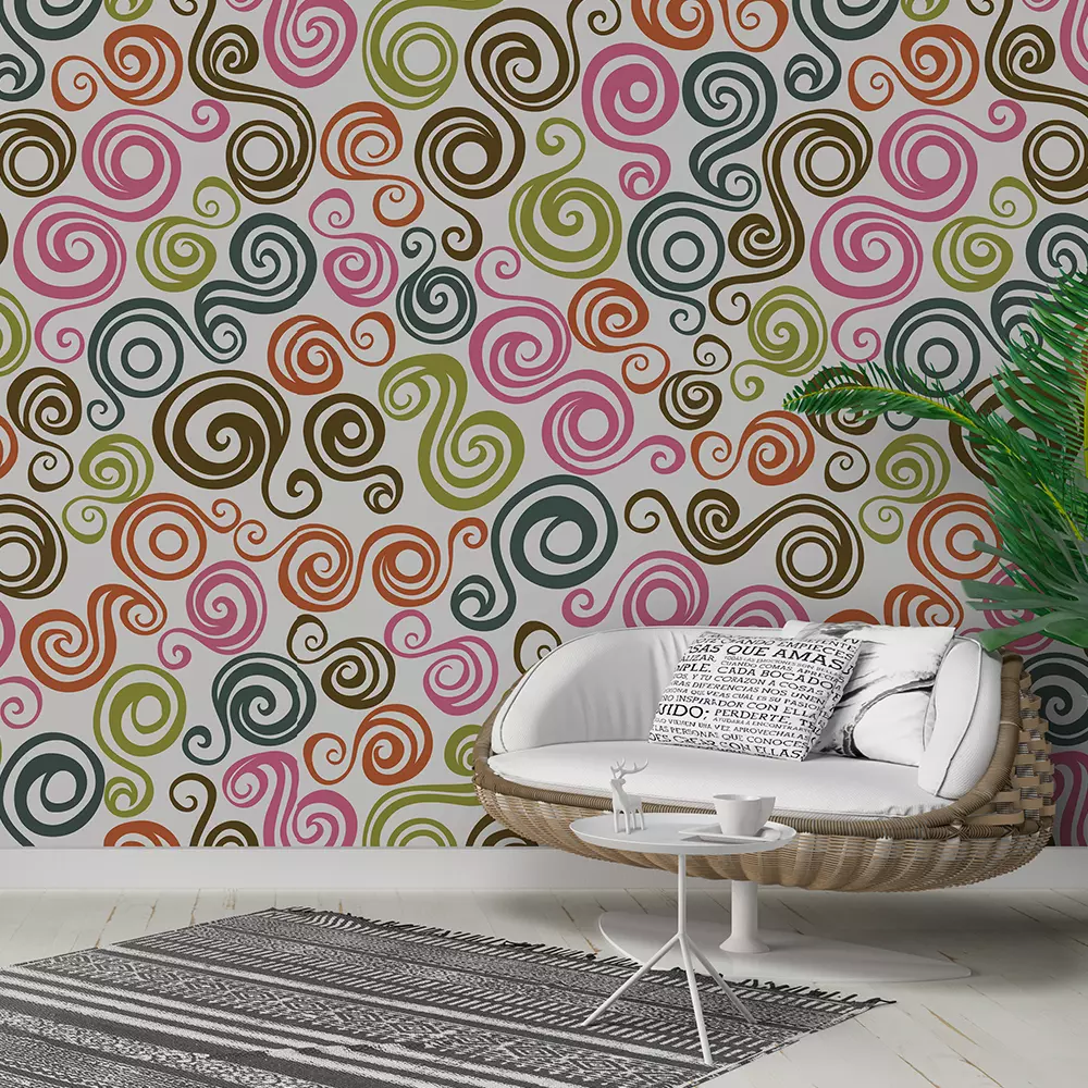 Ice-cream swirls inspired curls in ornamental style background. Beautiful color combination and suitable for any color decor.