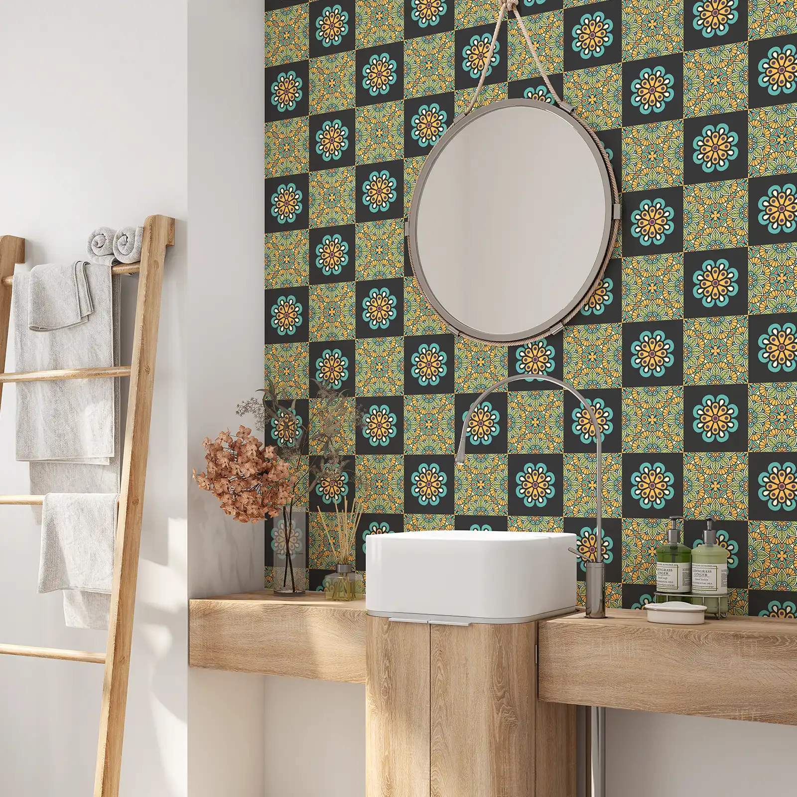 Peel and stick tile stickers - Scandinavian Floral Elements