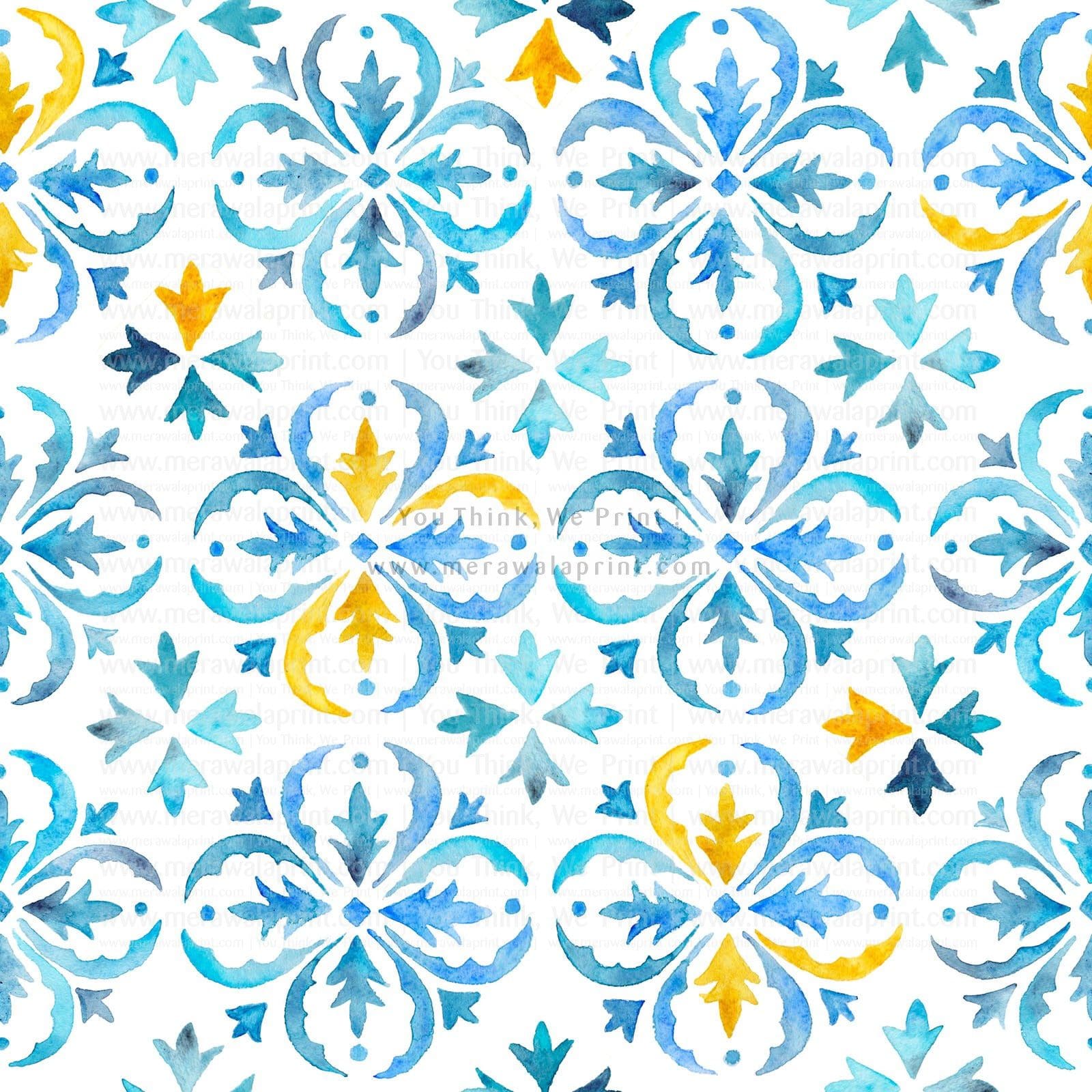 Indigo Moroccan Vintage Wallpaper – Watercolor Seamless Pattern for Elegant Interiors, merawalaprint. mera wala print