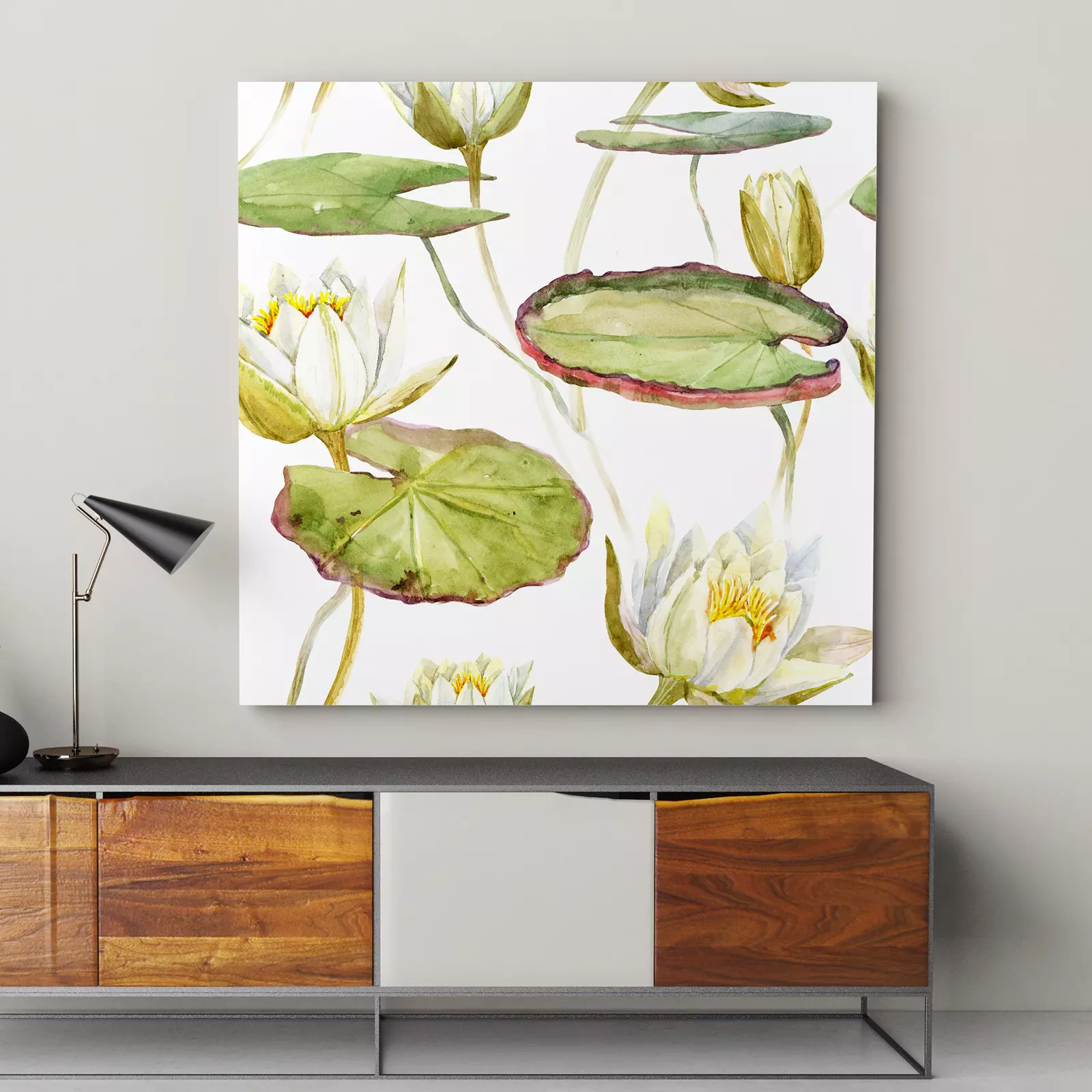 Watercolor Pattern of White Lilies, Botanical Illustration