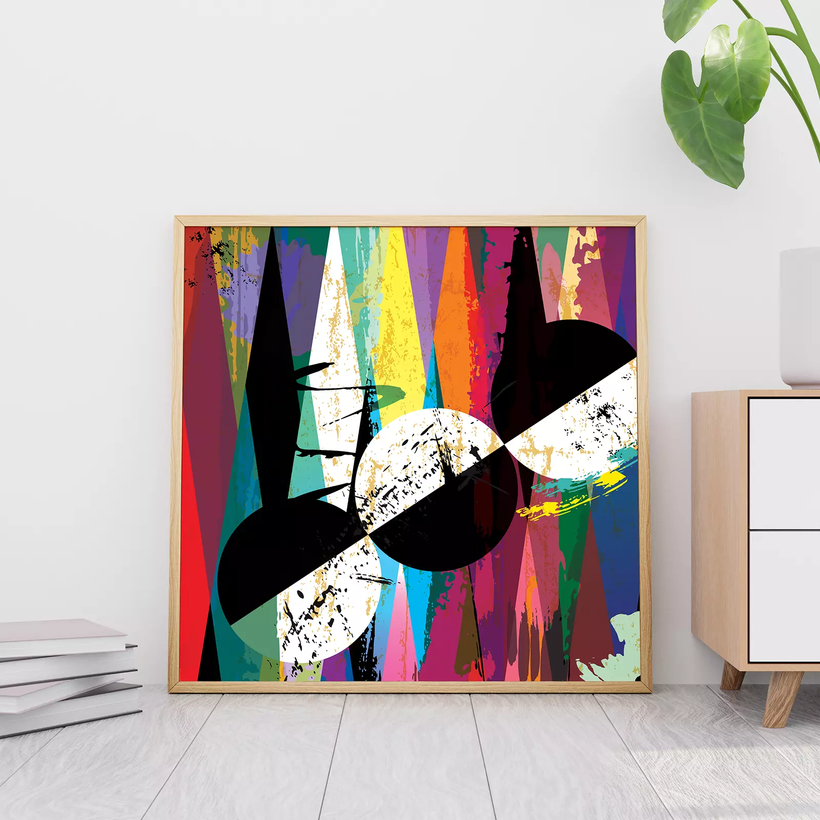 Abstract background with strokes, splashes, circles and geometric lines