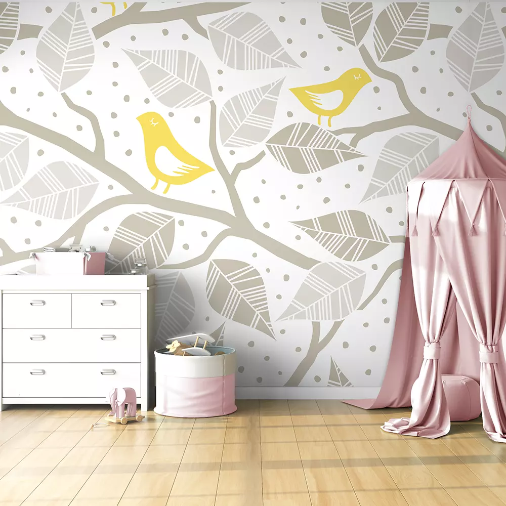 YELLOW BIRDS ON BRANCHES