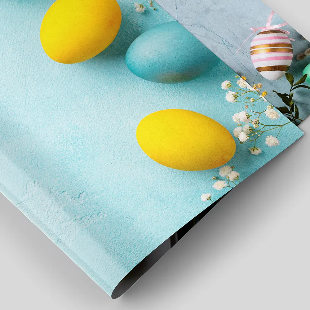 Colorful  Easter Eggs with Flowers on Blue Background