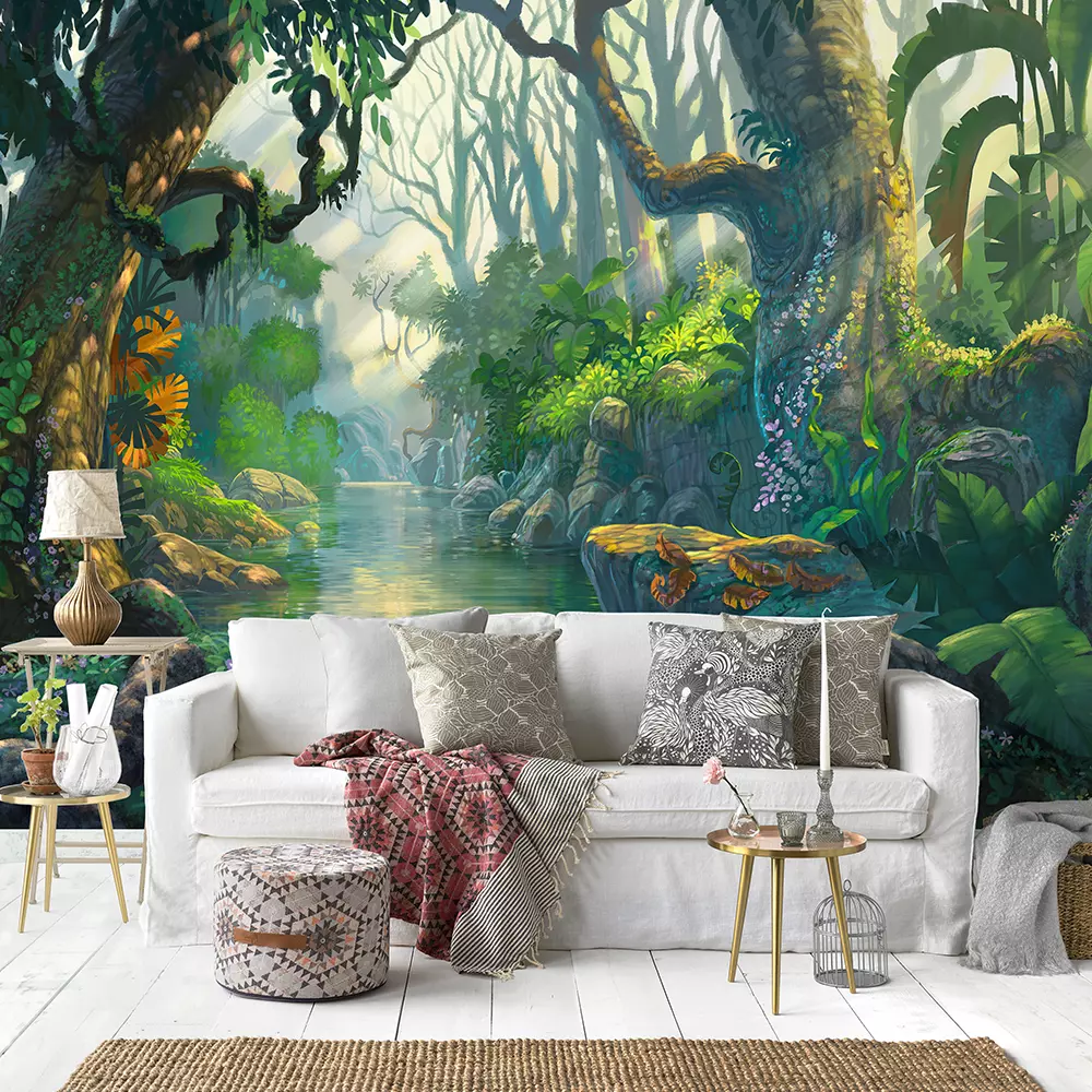 HAND PAINTED DEEP JUNGLE – Merawalaprint - Fantasy Wallpaper