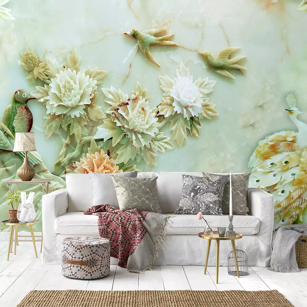 3D mural of marble work of a peacock