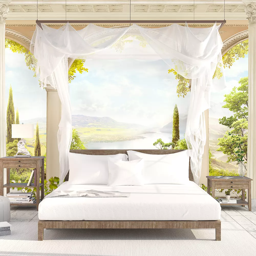 Antique landscape balcony view
