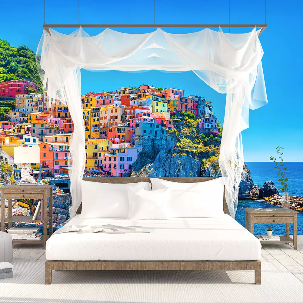 Beautiful colorful cityscape on the mountains over