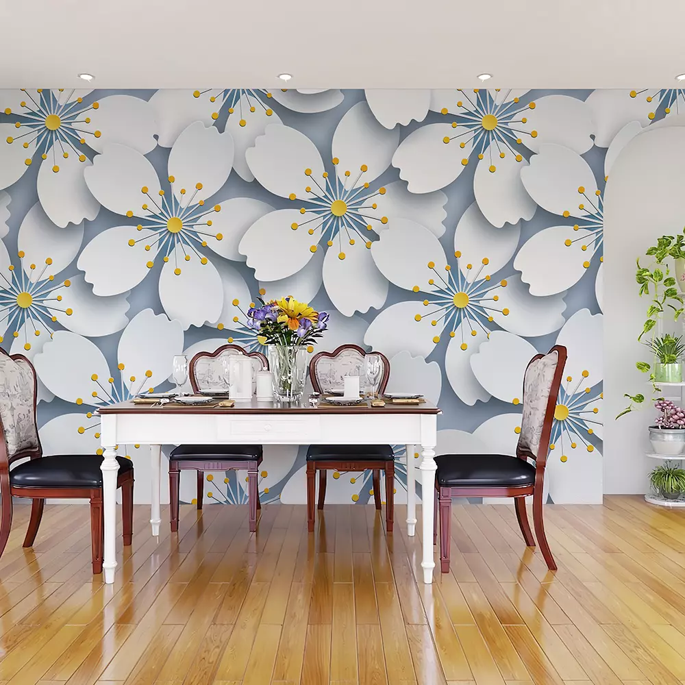 Beautiful modern elegant background seamless pattern or decorative white 3d sakura flower or japanese cherry tree blossom cut paper