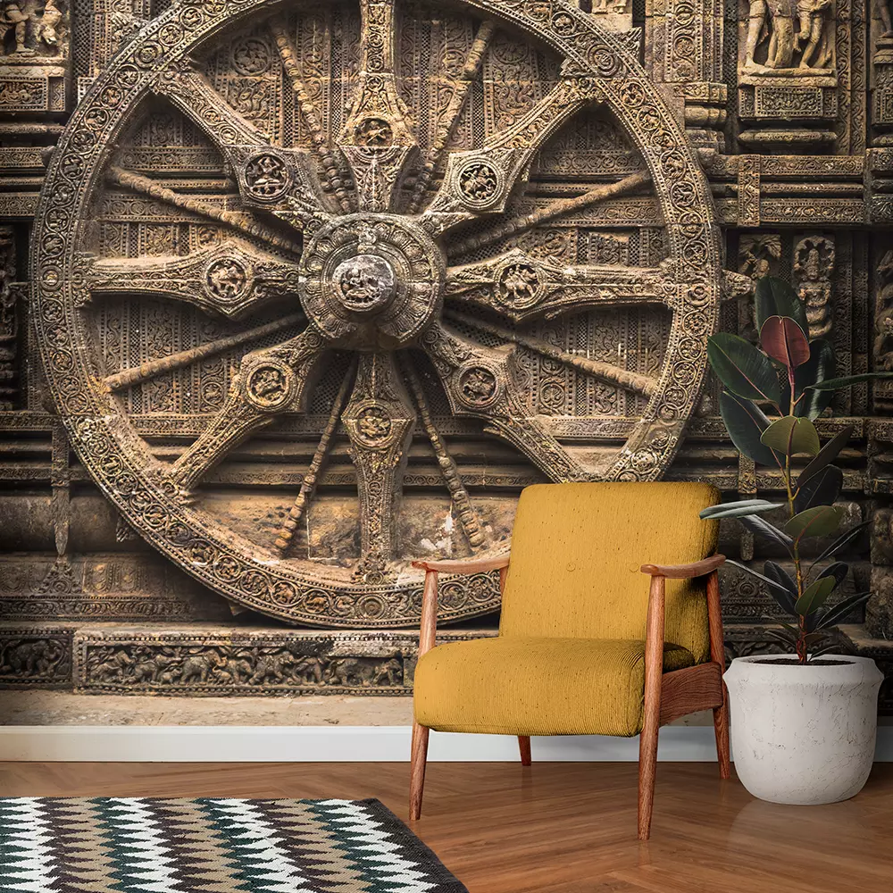 Carved chariot wheel on Konark Sun Temple Odisha India