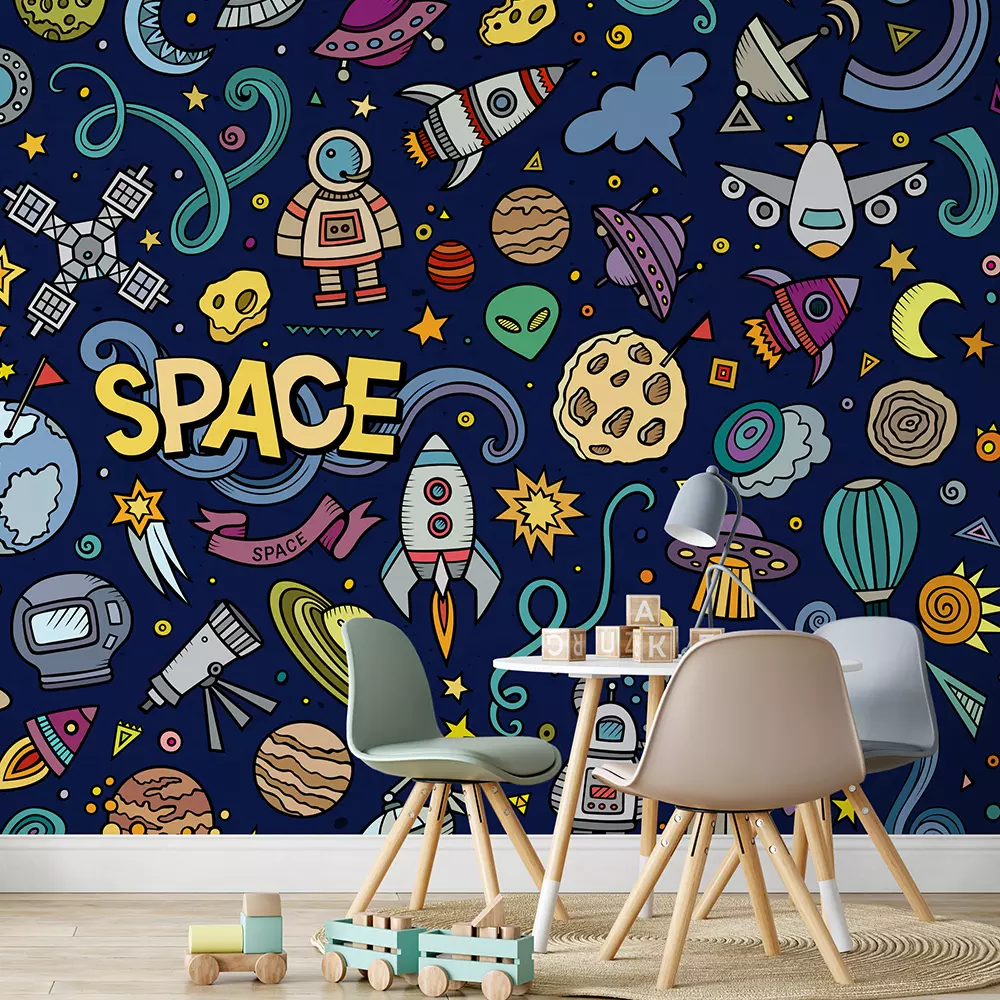 Colorful vector hand drawn doodles cartoon set of Space