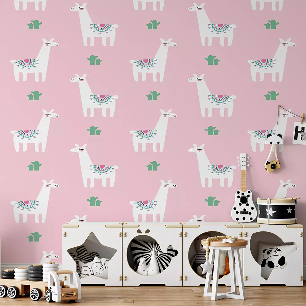 Cute lama with cacti seamless