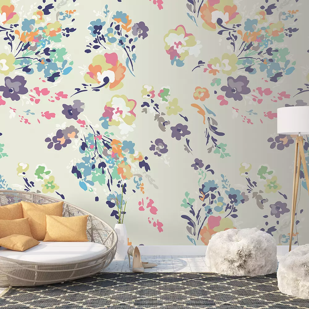 Ditsy watercolor style flowers wallpaper wall covering