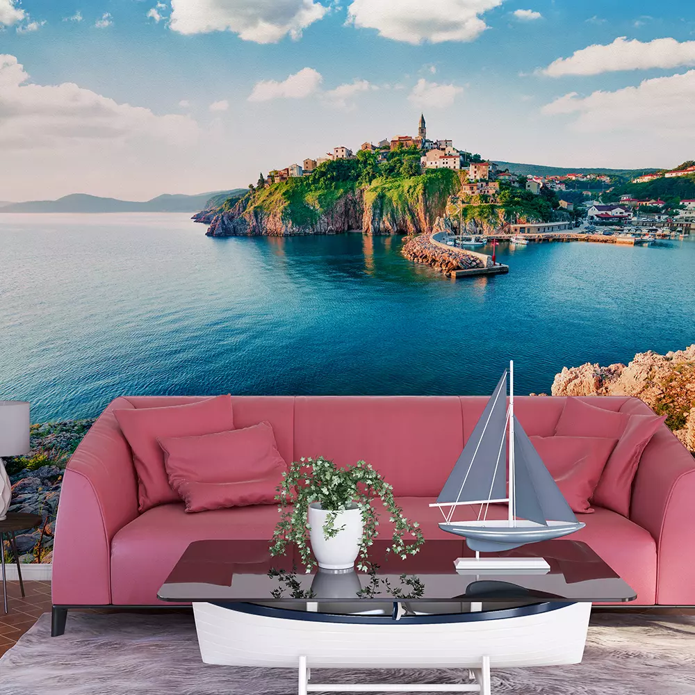 Exciting morning cityscape of Vrbnik town. Splendid summer seascape of Adriatic sea Krk island