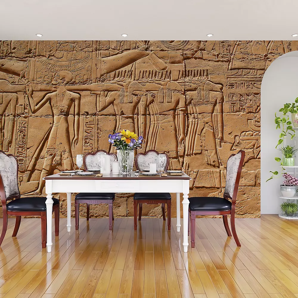 Hieroglyphic carvings and paintings