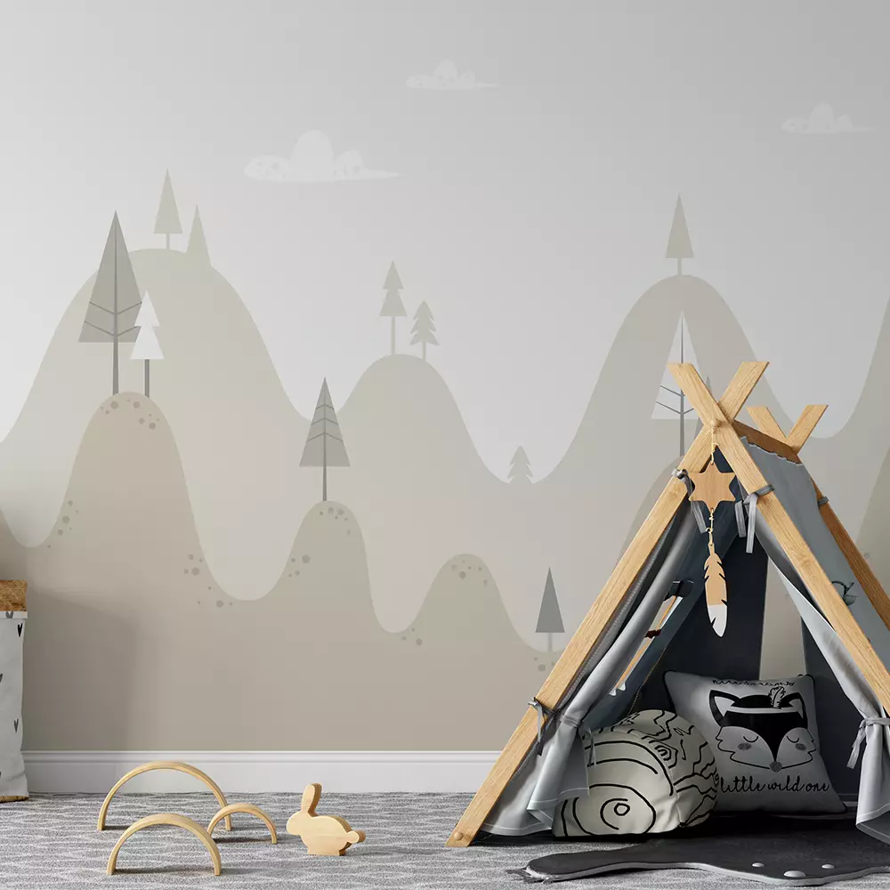 Kids graphic illustration with beautifull hills and trees