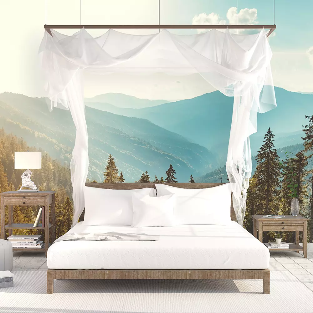 Magnificent panoramic view the coniferous forest on the mighty Carpathians Mountains