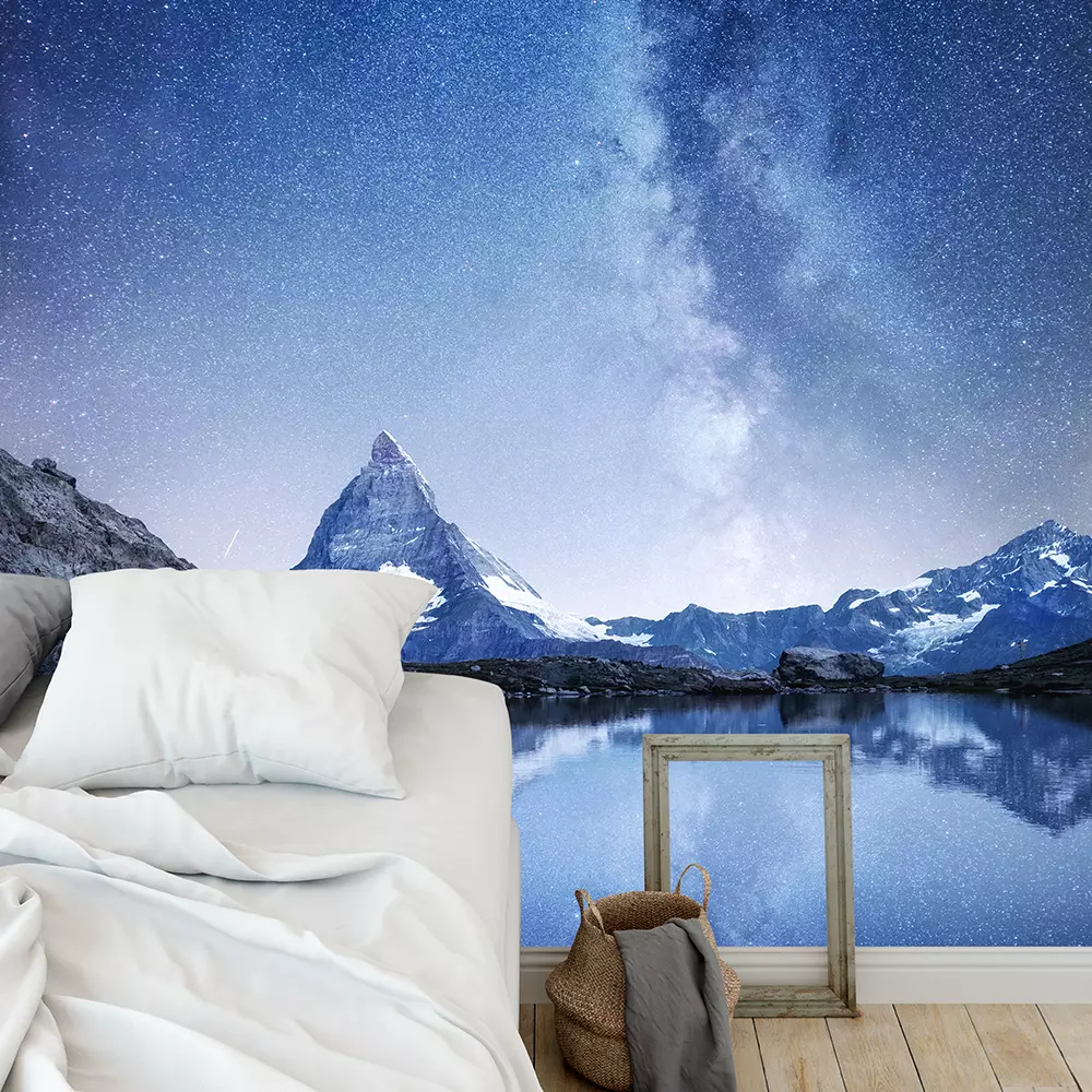 Matterhorn and reflection on the water surface at the night time