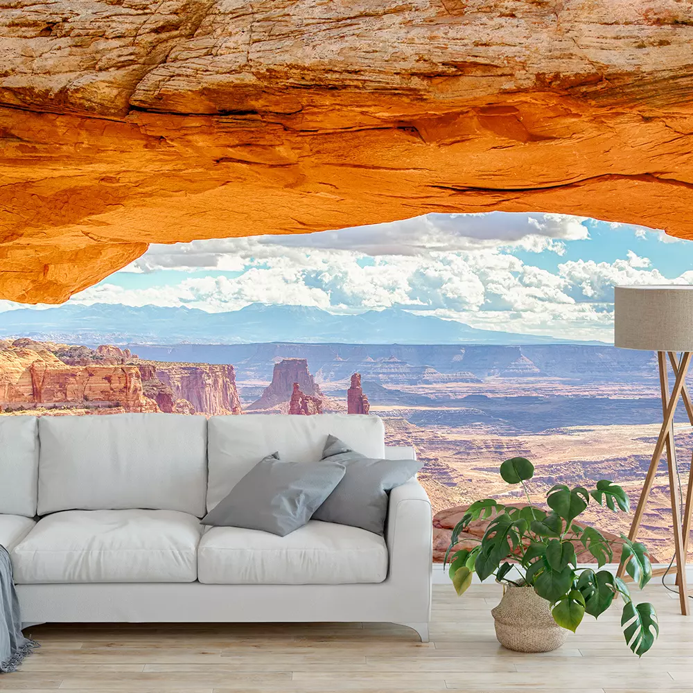 Panoramic view of famous Mesa Arch iconic symbol of the American