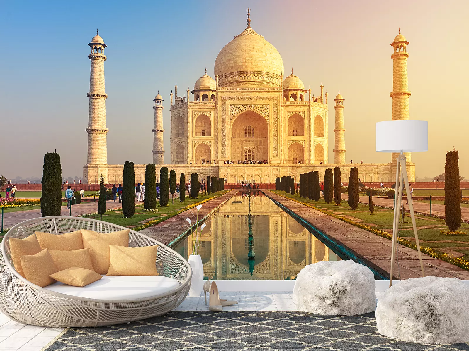 The Taj Mahal is an ivory-white marble mausoleum on the south bank of the  Yamuna river in the Indian - Merawalaprint