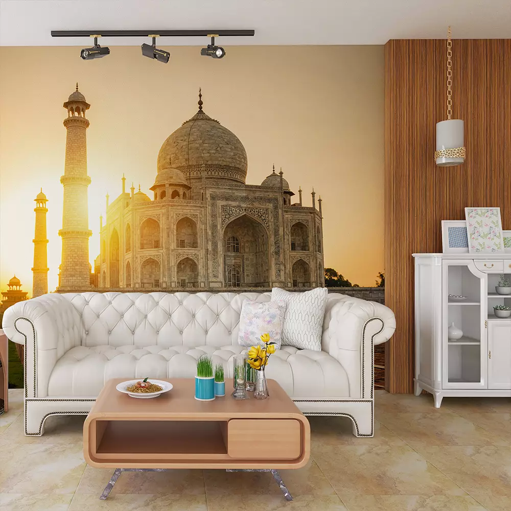 The magnificent Taj Mahal in India shows its full splendor at a glorious sunrise