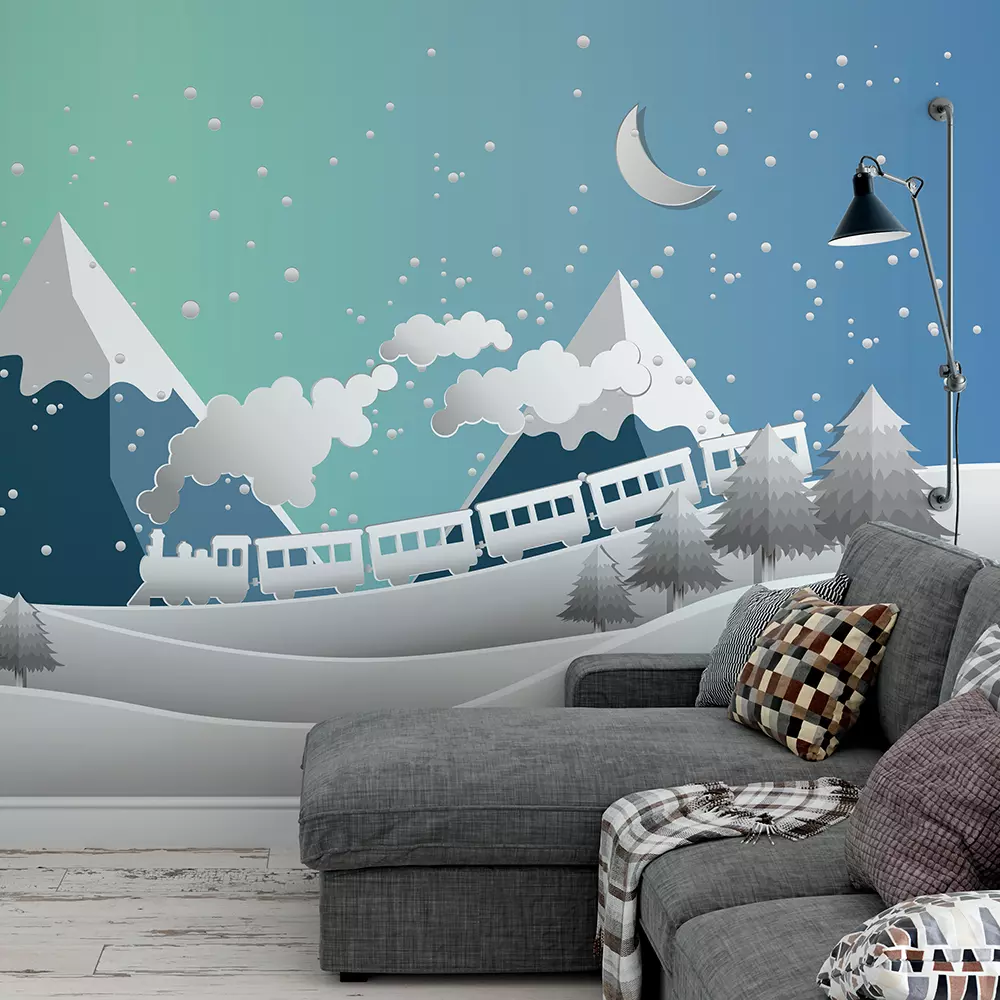 Train and snow landscape vector