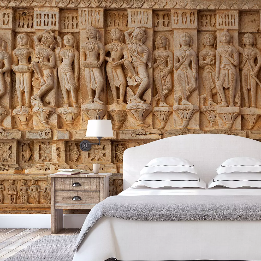 Udaipur India Carving on the walls of an ancient temple Hindu