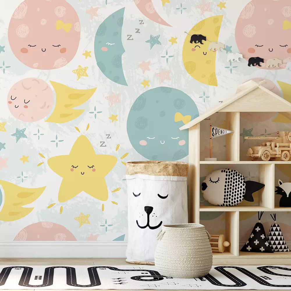 Vector cute seamless space pattern with moon